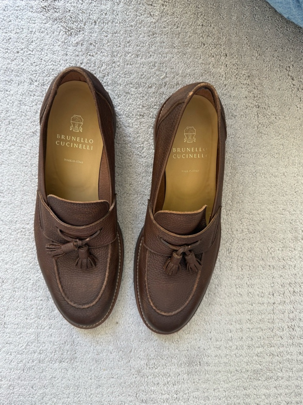 Brunello Cucinelli Brown Pebbled Leather Tassel Loafers - Picture 3 of 5